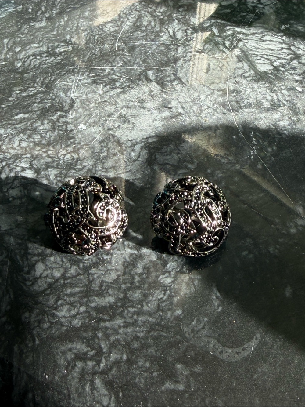 Christian Dior Gunmetal Black Rhinestones Clip On Earrings